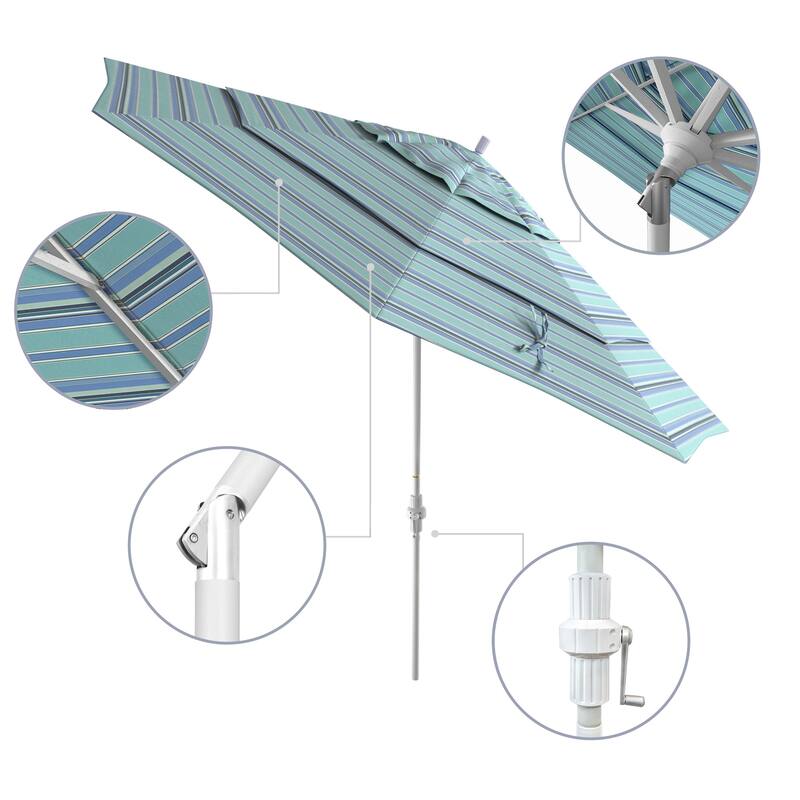 California Umbrella 11' Rd. Aluminum Patio Umbrella, Crank Lift, Collar Tilt, Dbl Wind Vent, White Finish, Sunbrella Fabric