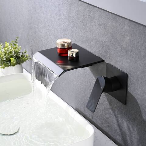 Waterfall Wall Mounted Bathroom Sink Faucet Single Handle Tub Faucet 2 Holes Modern Basin Vanity Taps With Valve