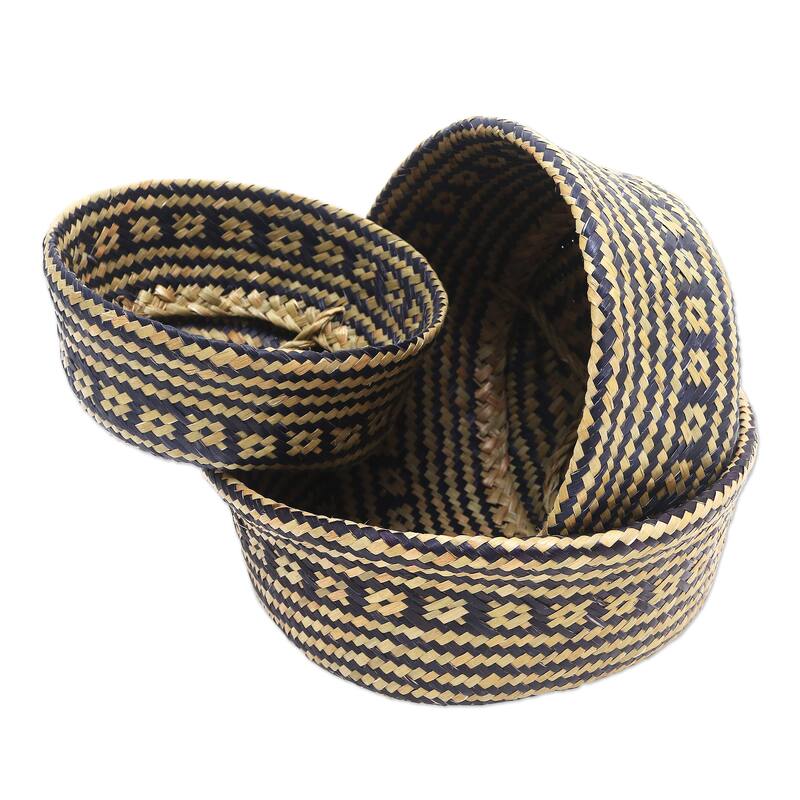 Novica Handmade Bali Weave In Black Natural Fiber Baskets (Set Of 3)