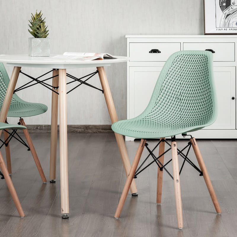 Gymax 2PCS Modern DSW Dining Chair Office Home w/ Mesh Design Wooden - See Details