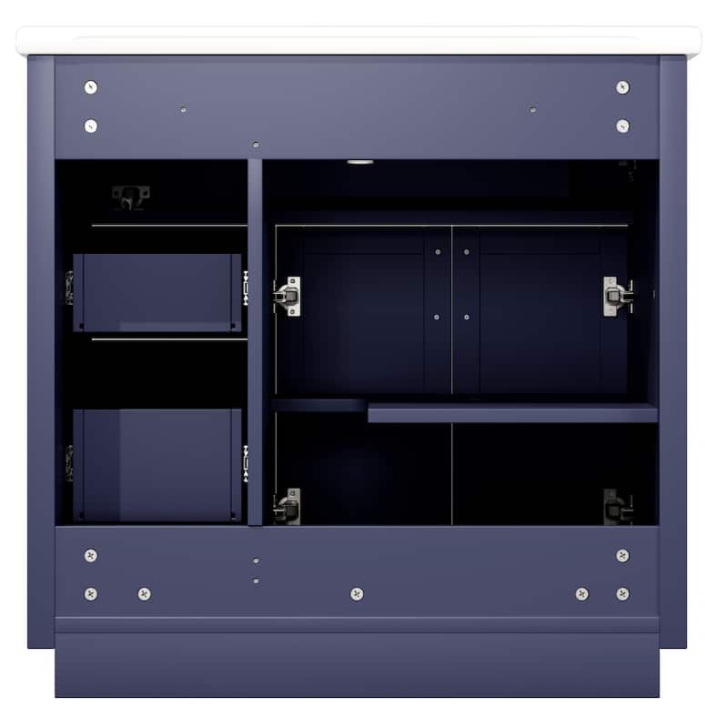 36" Free-Standing Bathroom Vanity with Marble Countertop-Soft-Close Drawers & Cabinet