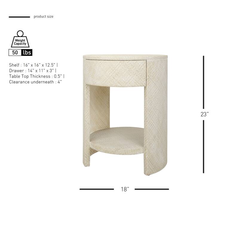 NPD Furniture Zivon Round Nightstand with 1 Drawer and Open Shelf