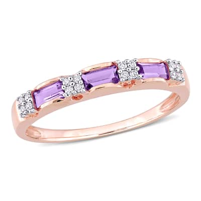 Miadora 10k Rose Gold Baguette-cut Amethyst and Diamond Accent Stackable Eternity Wedding Band Ring
