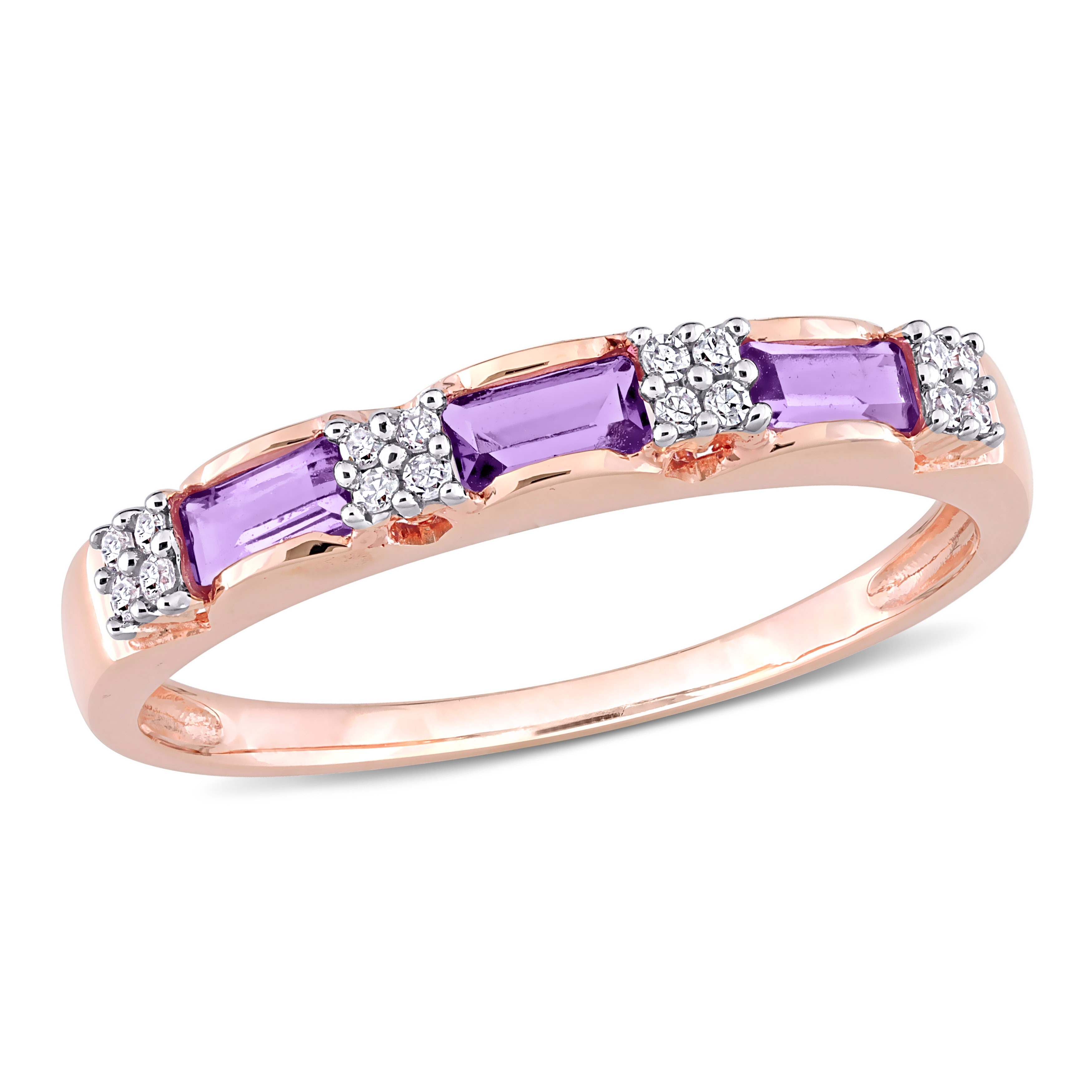 Miadora 10k Rose Gold Baguette-cut Amethyst and Diamond Accent Stackable Eternity Wedding Band Ring
