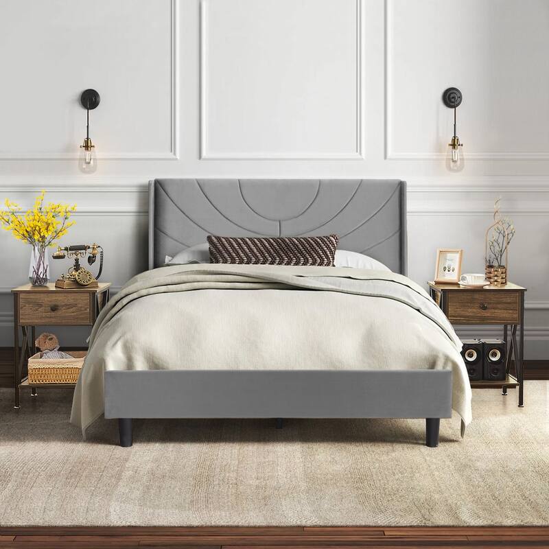 VECELO Bedroom Sets 3-pieces Bedroom Set with Height Adjustable Upholstered Bed and Nightstands Set of 2 - Brown - Full