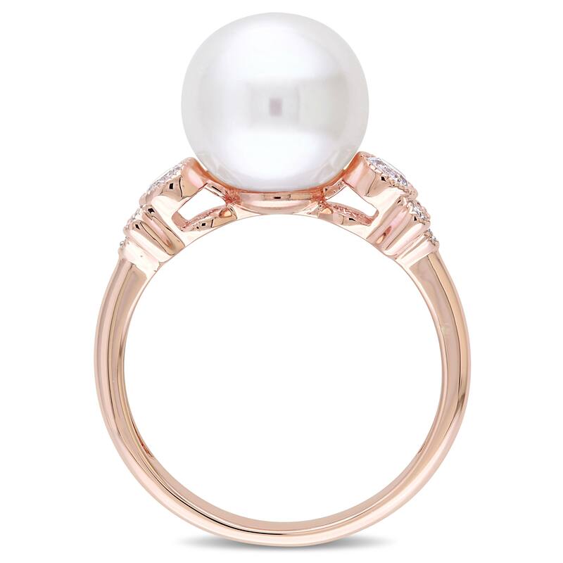 Miadora Cultured Freshwater Pearl 1/3ct TGW White Sapphire Diamond Accent Ring in 10k Rose Gold