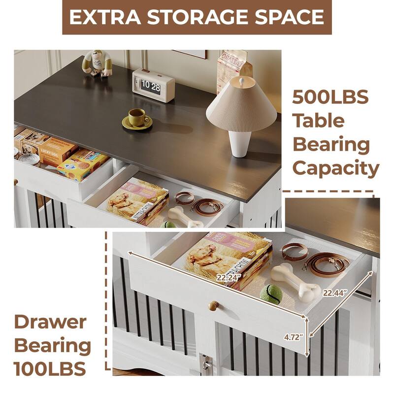 47" Dog Crate Furniture,Dog Crate Table with Drawers & Divider