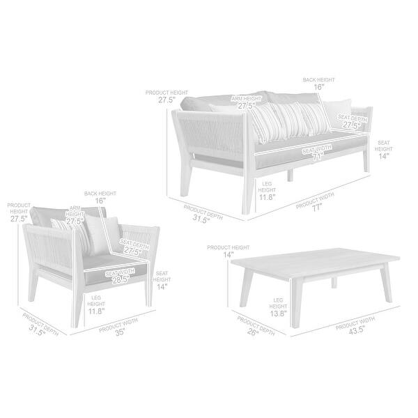 Denia 4 Piece Outdoor Patio Furniture Set in Acacia Wood and Rope with