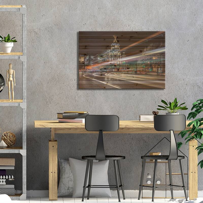 Madrid Traffic Print On Wood by Javier de la Torre - Multi-Color