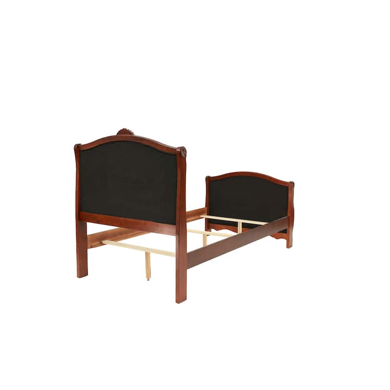 Dark Cherry Twin Size Bed Youth Bedroom Furniture Espresso Faux Leather Headboard Footboard Plywood 1pc Bedframe