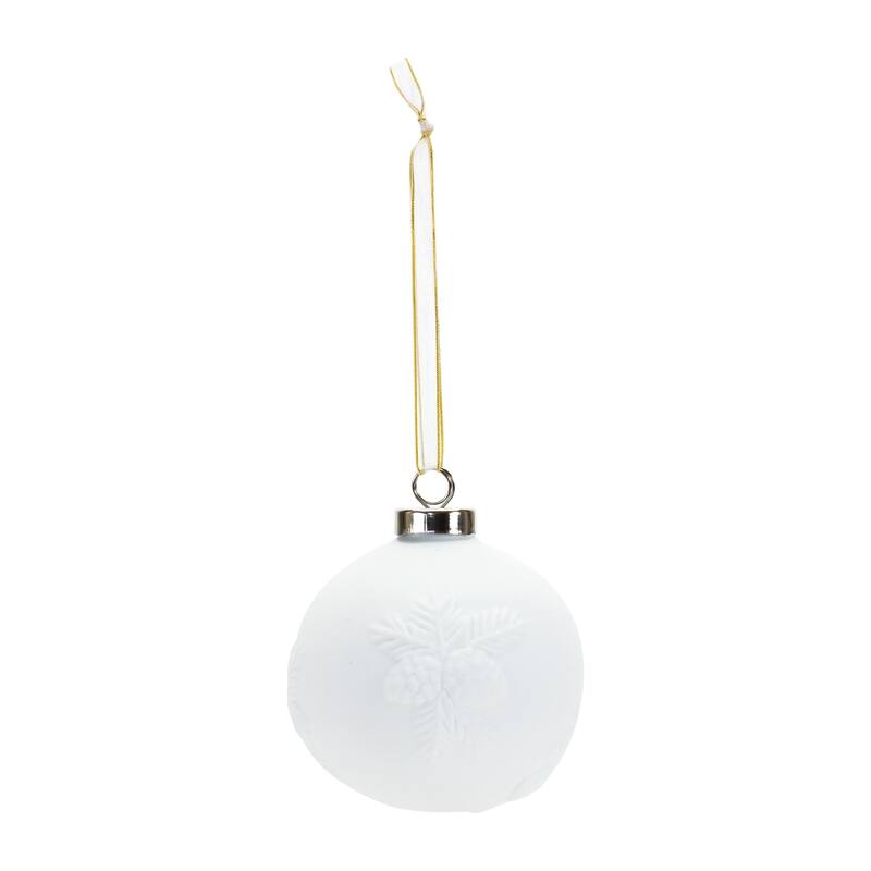 6ct White Porcelain Pine Cone Christmas Ball Ornaments 3"