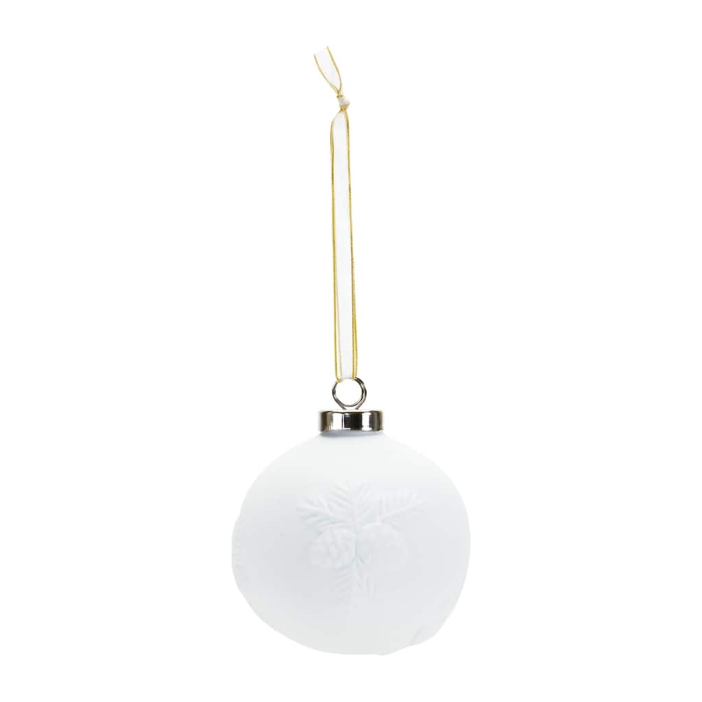 6ct White Porcelain Pine Cone Christmas Ball Ornaments 3"