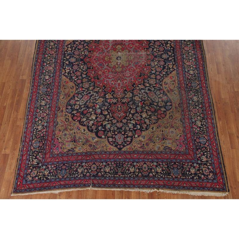 Pre-1900 Antique Blue Tabriz Persian Area Rug Hand-Knotted Wool Carpet - 7'5"x 11'0"
