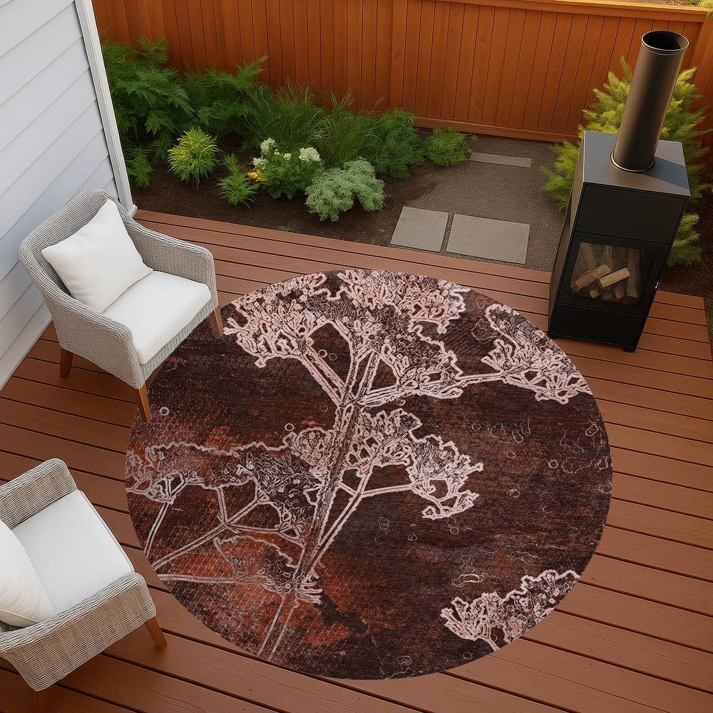 Machine Washable Indoor/ Outdoor Modern Floral Chantille Rug