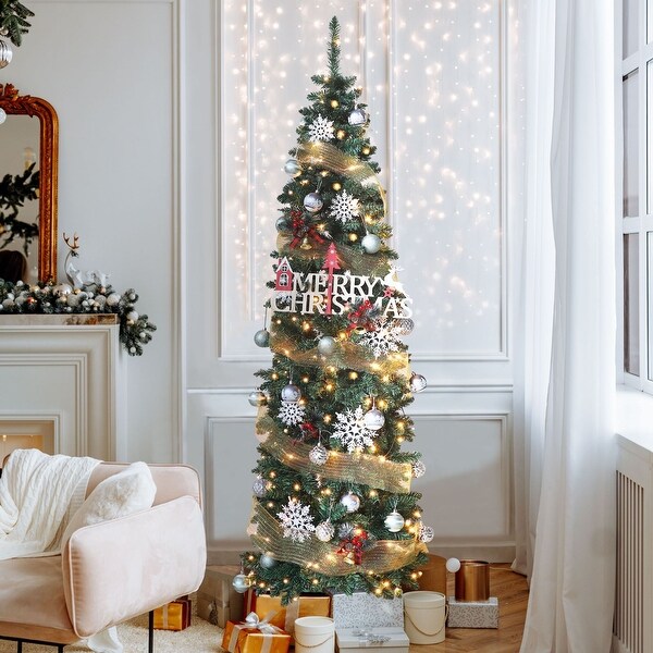 VEIKOUS Pre Lit Artificial Christmas Tree Pencil Snow with Foldable Iron Stand with LED lights 5.5 6.5 7.5 ft On Sale Bed Bath Beyond 34593406