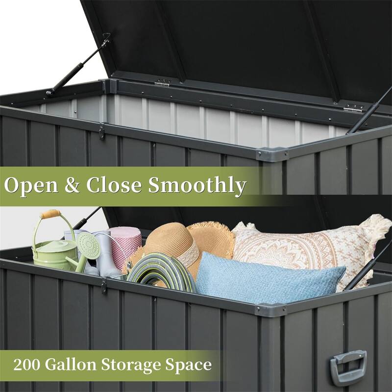 ​​Heavy Duty Galvanized Steel Storage Box with Lockable Lid and Rollers for Patio Garage and Poolside