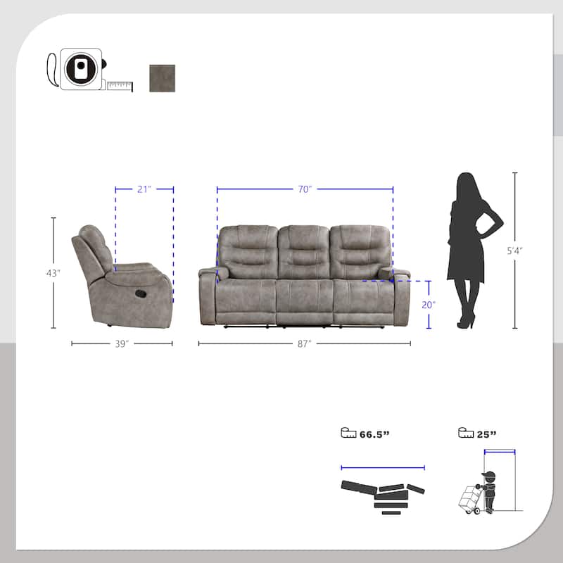 Gerald 2-Piece Microfiber Manual Reclining Sofa Set