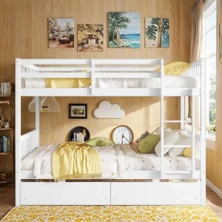 Bunk Bed with Ladder and Safety Guardrails, Convertible into 2 Full Beds