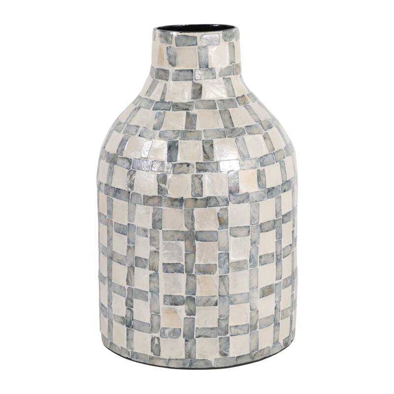 Mosaic Capiz Vase with Checkered Pattern - Tall Flower Vase