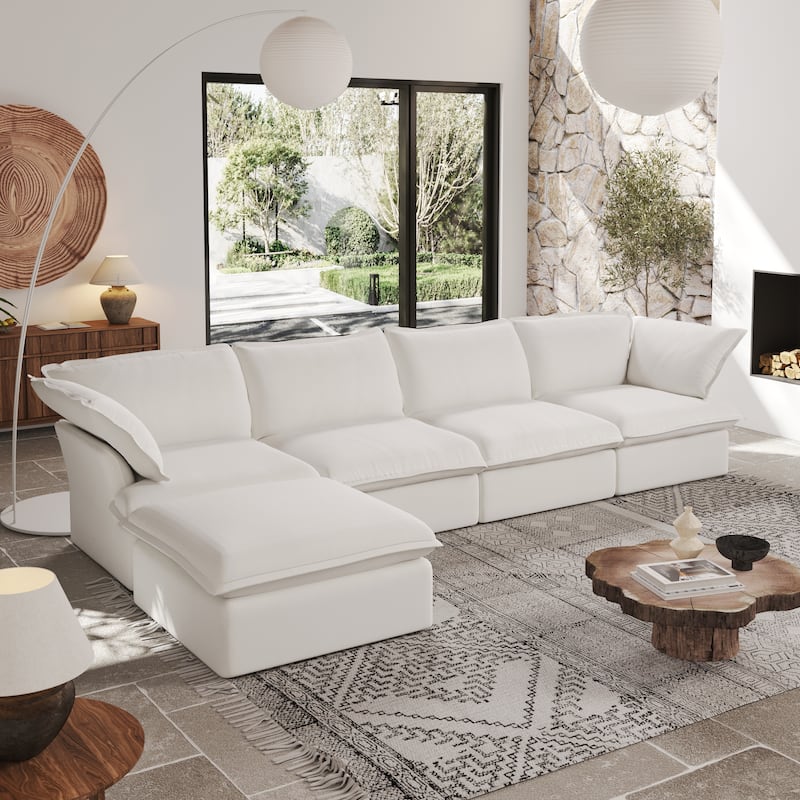 L-Shaped Convertible Modular Sectional Sofa with Storage Ottoman,Down Filled Comfort Overstuffed Upholstered