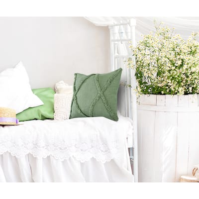 Solid Decorative Diamond Tufted Cotton Throw Pillow