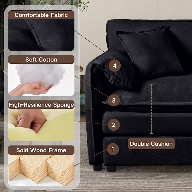 Chenille Modular Armchair with Storage Pockets & Toss Pillow