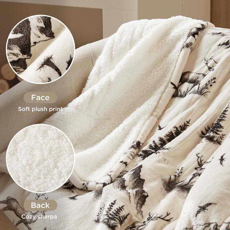 Woolrich Print Plush to Sherpa Heated Throw