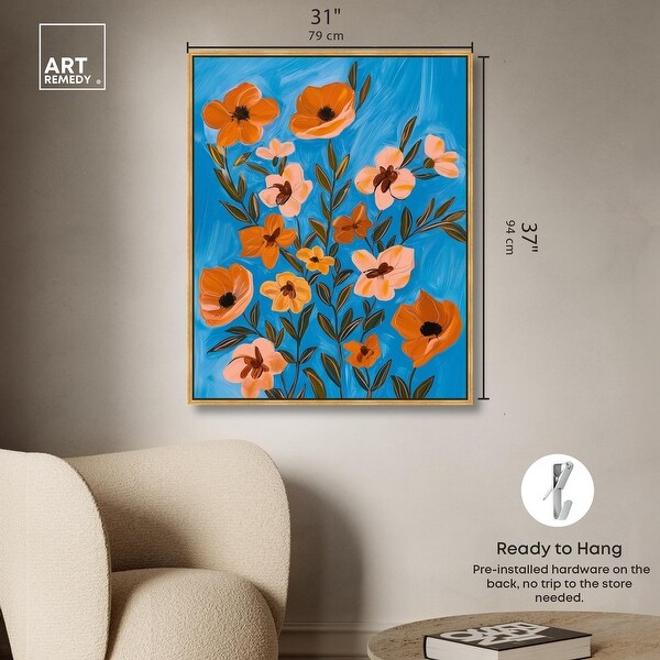 Orange Petals in Blue Breeze Canvas Colorblock Flowers by Art