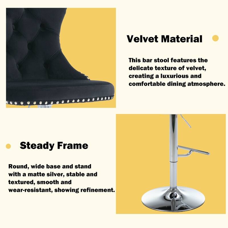 Velvet Upholstered Nailheads Tufted Swivel Bar Stools (Set of 2)