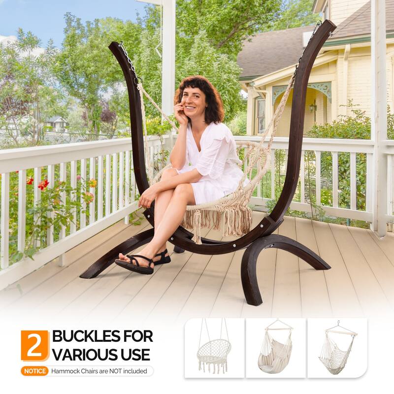 Carbonized Brown Wooden Hammock Chair Stand Curved Russian Larch Frame for Indoor and Outdoor Use Weather Resistant
