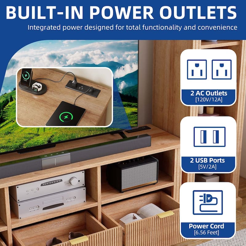 Moasis TV Stand with 2 Side Bookshelves for TVs Up to 65''