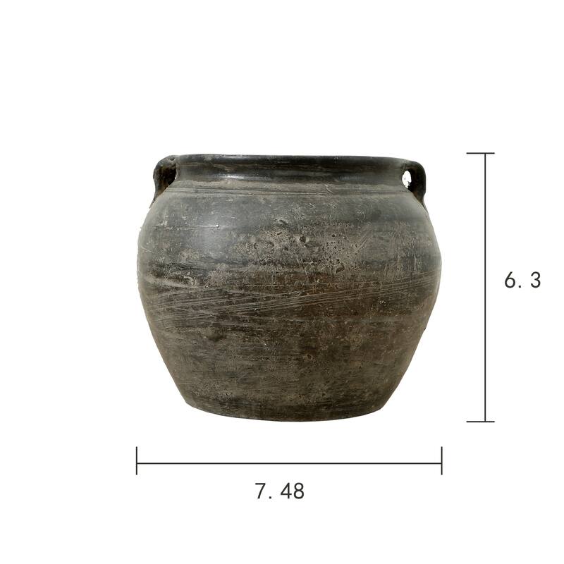 Artissance 7.5"W Small Charcoal/Gray Ceramic Indoor Outdoor Vintage Pottery Jar w/2 Handles (Size & Finish Vary)