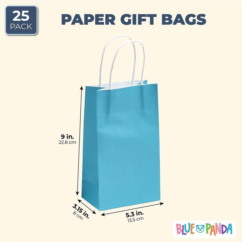 Blue Panda 25-Pack Blue Gift Bags with Handles - Small Paper Treat Bags