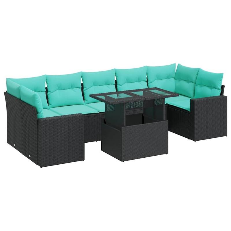 vidaXL Patio Sofa Set with Cushions and Table Outdoor 8 Piece Poly Rattan - 24.4 x 24.4 x 27.2