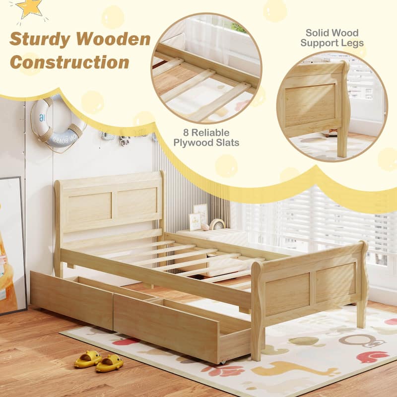 Costway Twin Size Bed Frame with 2 Storage Drawers Wood Platform Bed