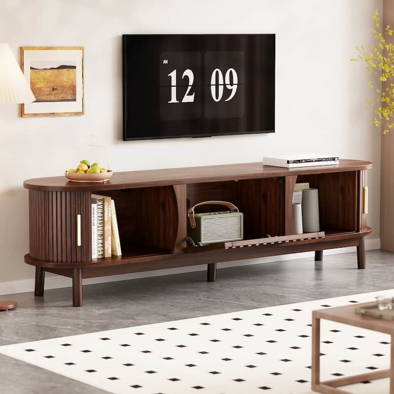 Rectangle TV Stand, Wood Entertainment Center with Storage Cabinet, Living Room TV Console Table for 75" TVs