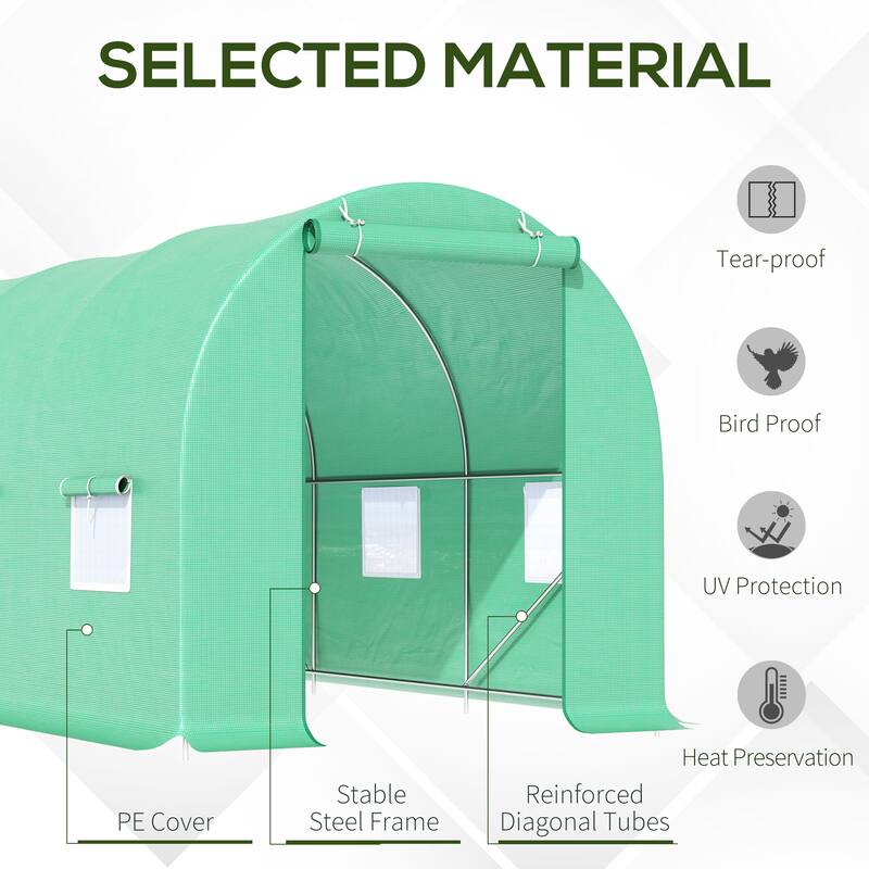 15' x 6' x 7' Walk-in Tunnel Greenhouse Garden Plant Growing House with Door and Ventilation Window, Green