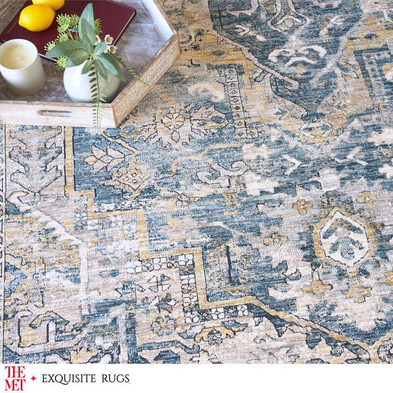 Antique Loom Blue/Beige Polyester powerloom Area Rug