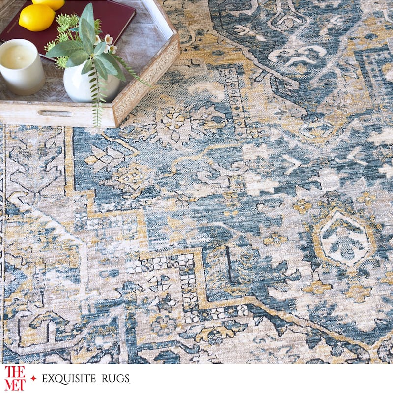 The Met X Exquisite Rugs Antique Loom Blue/Beige Area Rug.
