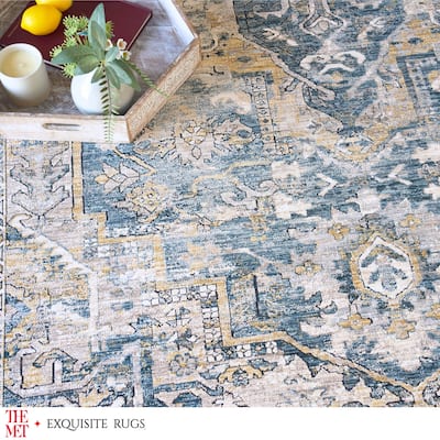 The Met X Exquisite Rugs Antique Loom Blue/Beige Area Rug.