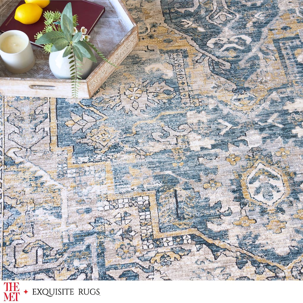 The Met X Exquisite Rugs Antique Loom Blue/Beige Area Rug.
