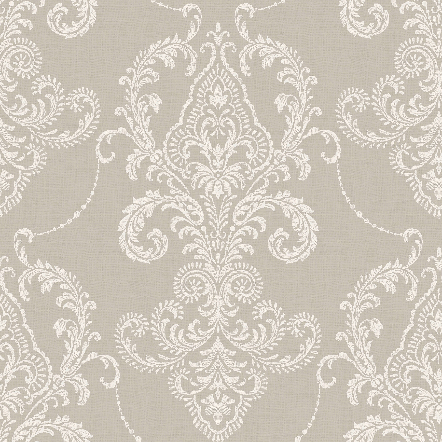 Fine Decor Valda Taupe Embroidered Damask Wallpaper - 396 x 20.5