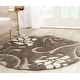 preview thumbnail 5 of 34, SAFAVIEH Florida Shag Nanny Floral Scroll 1.2-inch Thick Rug 4' Round - Smoke/Beige - Round