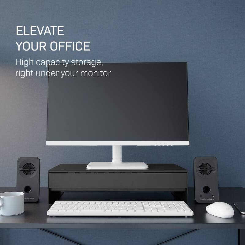 Yamazaki Home Monitor Stand With Drawer, Steel - L 16.1 x W 19.7 x H 5 inches