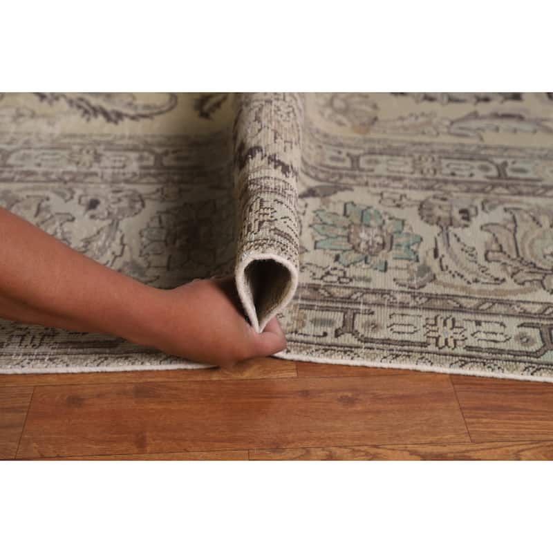 Distressed Tabriz Persian Vintage Area Rug Handmade Pink Wool Carpet - 9'7" x 12'10"