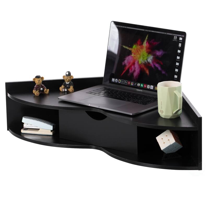 Corner Desk Wall Mounted Office Table with Drawer Writing Desk - Black