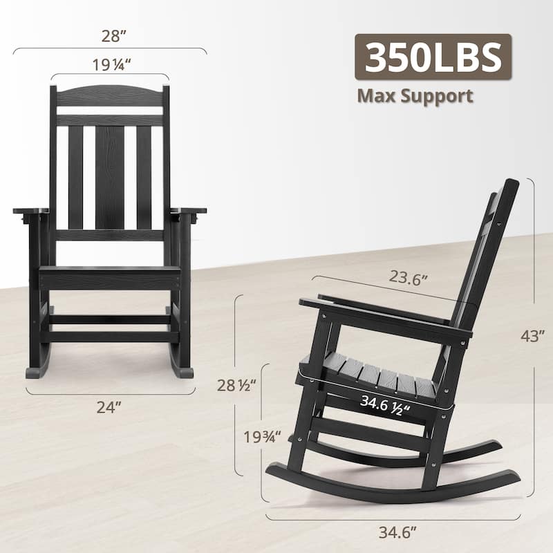 LUE BONA Plastic Outdoor Patio Adirondack Rocking Chairs For Porch Set of 4 - 34.6"D x 28"W x 43.7"H