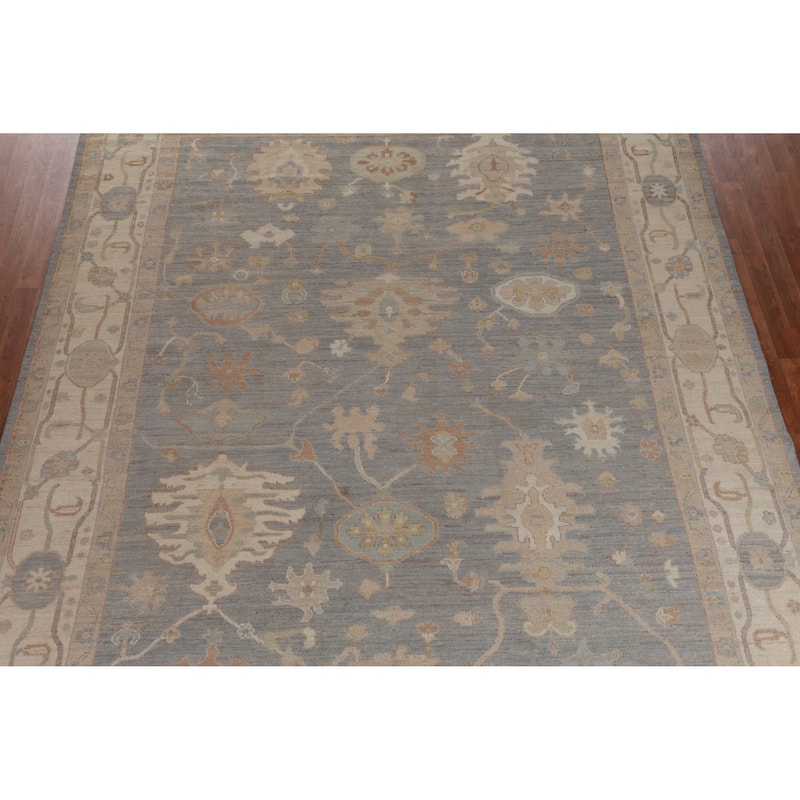 Hand Knotted Oriental 100% Wool Carpet Transitional All-Over Navy Blue & Blues Oushak Area Rug - 11' 11'' X 9' 0''