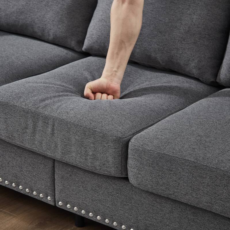 83" Classic Tufted Sofa - 3-Seater Fabric Couch with Nailhead Trim, Polyester Upholstery & Solid Wood Frame for Living Room