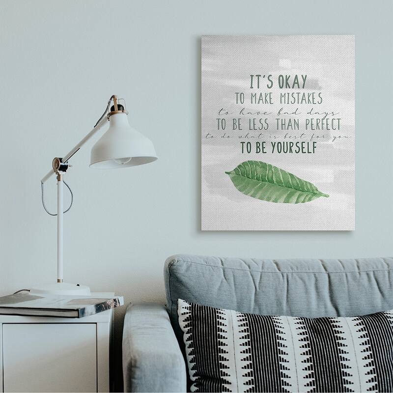 Stupell Motivational Okay to Make Mistakes Green Leaf Canvas Wall Art